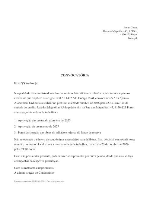 Carta de convocatória em PDF