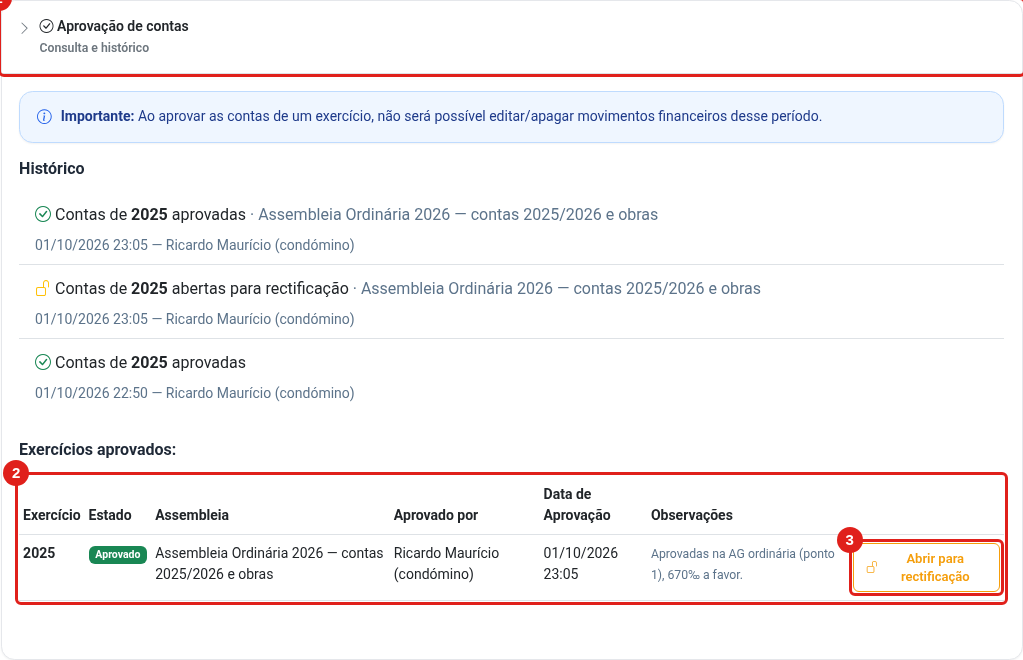 Aprovação na assembleia — histórico