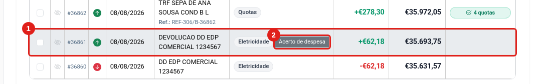 Classificar devolução como acerto