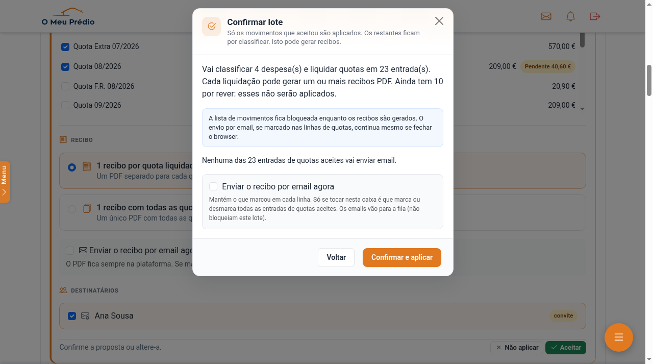 Confirmar lote sem emails