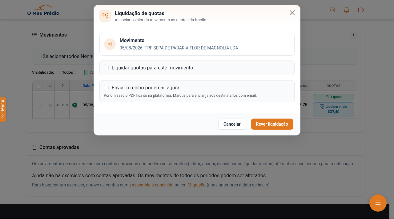 Botão Liquidar mais com restante
