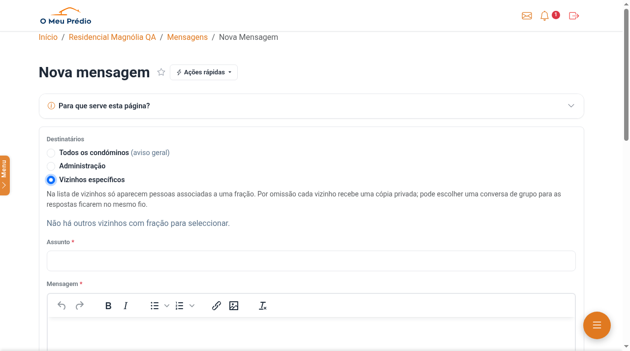Mensagens sem vizinhos disponíveis