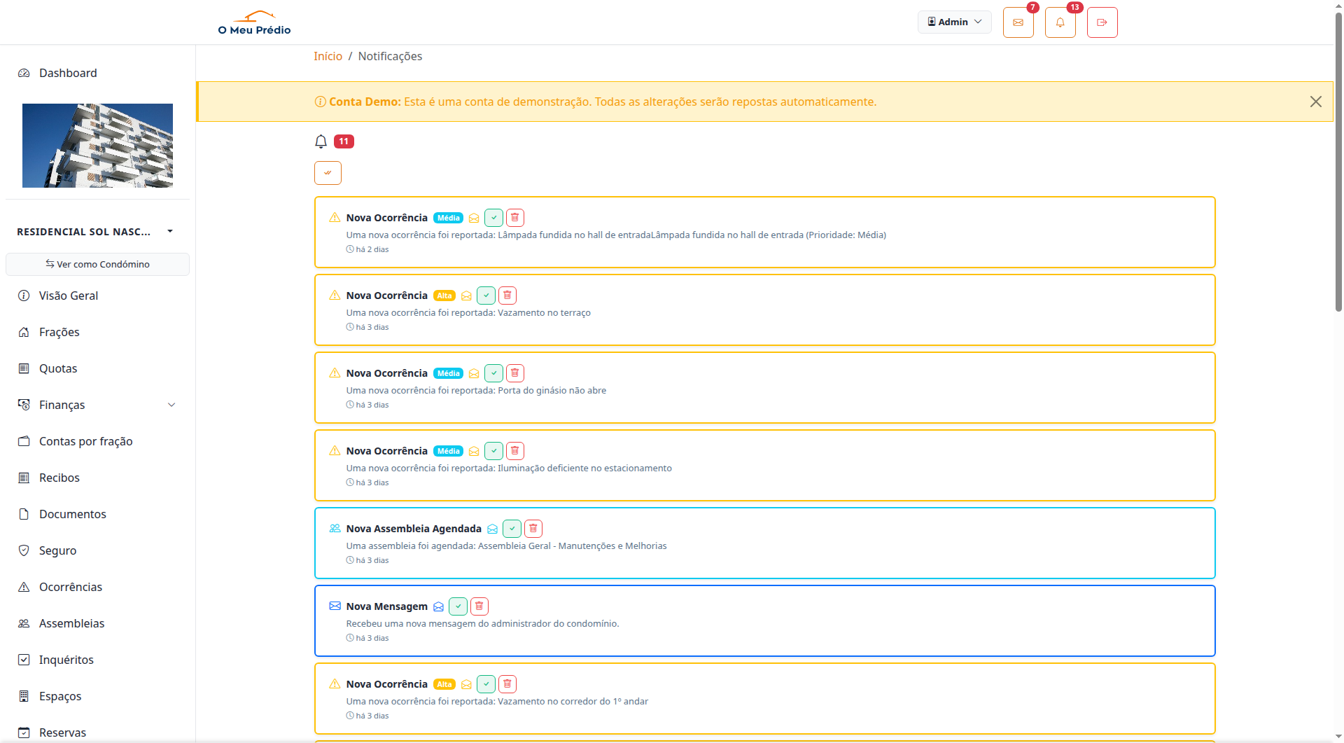 Lista de notificações