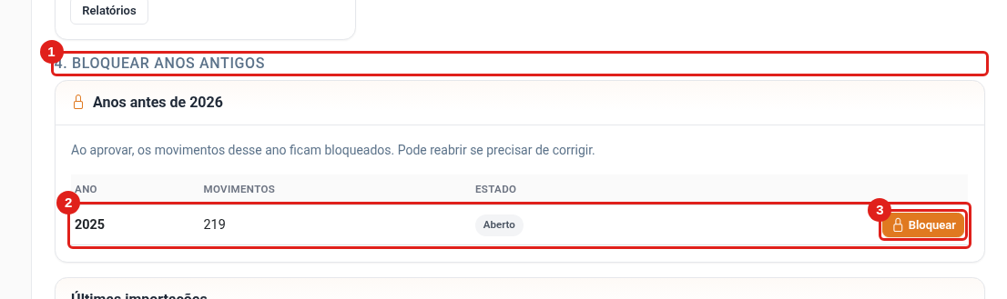 Bloquear ano antigo