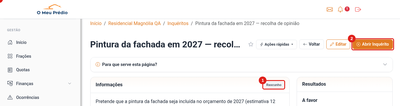 Ficha — abrir inquérito