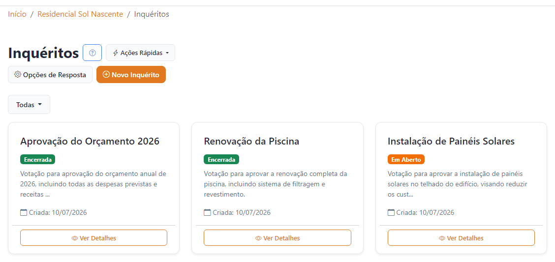 Lista de inquéritos e votações do condomínio