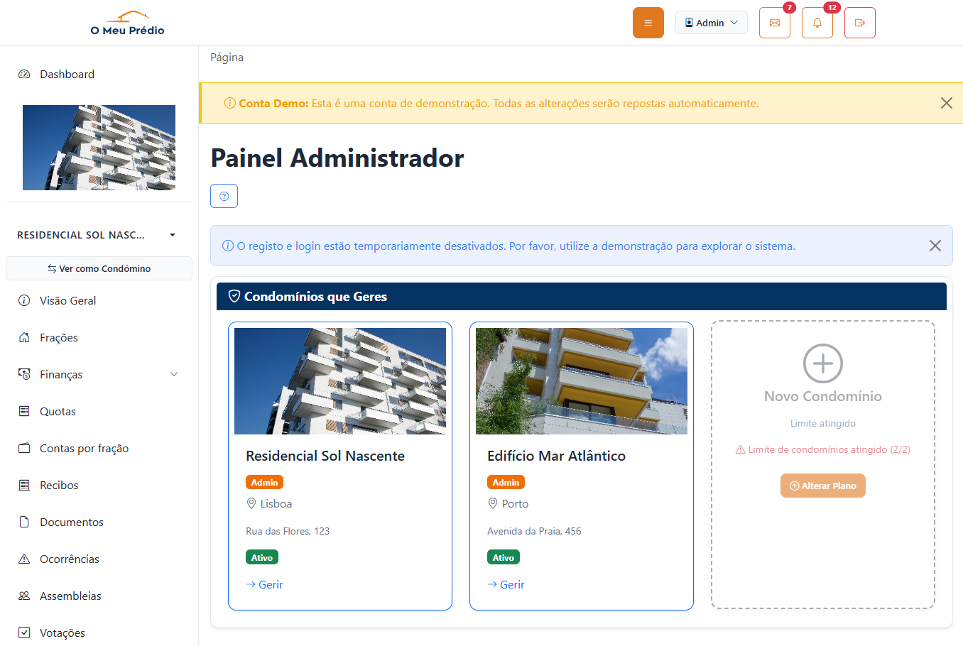 Dashboard - Visão geral do condomínio